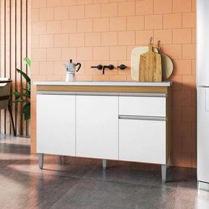 Balcão De Pia Ambiente Tatiane 120cm Amêndoa Branco - Ajl