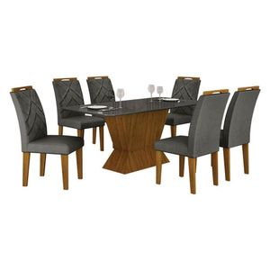 Mesa De Jantar Larissa 180x90 Freijó Chumbo Com 6 Cadeiras Mdf Freijó Joli Chumbo - Leifer Móveis