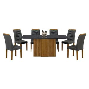Mesa De Jantar Doha 160x80 Freijó Decor Freijó Chumbo Com 6 Cadeiras Freijó Joli Chumbo - Leifer Móveis