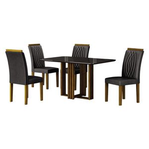 Mesa De Jantar Jade 120x80 Freijó Chumbo Com 4 Cadeiras Doha Mdf Freijó Joli Chumbo - Leifer Móveis