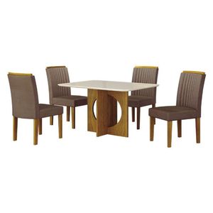 Mesa De Jantar Lorena Plus 120x80 Freijó Off White Com 4 Cadeiras Jade Joli Camurça - Leifer Móveis