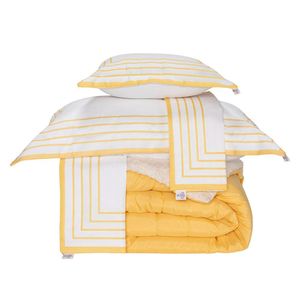 Kit Edredom Queen Coberdrom Soft Hipercal/sherpa 5 Peças - Amarelo