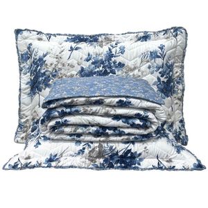 Cobre Leito Queen Confort Print Micropercal 300 Fios Toque De Algodão 3 Peças - Flores Azuis