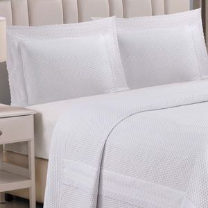 Cobre Leito King Majestic Bordado Inglês Micropercal 300 Fios Toque De Algodão 3 Peças - Branco