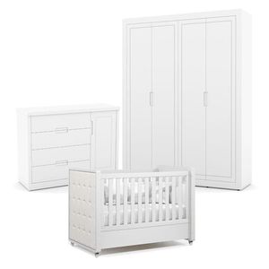 Quarto De Bebe 4 Portas Tutto New Branco Acetinado Com Capitonê New Boucle - Matic