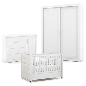 Quarto De Bebe 2 Portas Tutto New Branco Acetinado Com Capitonê New Boucle - Matic