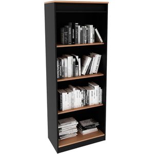 Estante Armário Alta Livreiro Multiuso Office 4 Prateleiras Amêndoa/preto