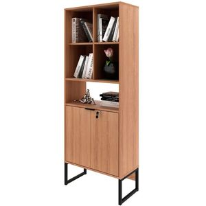 Estante Armário Alta Livreiro Multiuso Office 2 Portas Amêndoa/preto