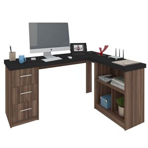 Mesa Escrivaninha 3 Gavetas Com Nichos Em L Marilu Ipê/preto