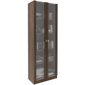 Estante Armário Alta Livreiro Multiuso Office 2 Portas Vidro Rústico
