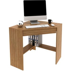 Mesa Escrivaninha De Canto Para Escritório 1 Gaveta Amêndoa