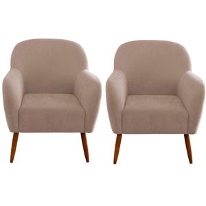 Kit 2 Poltronas Para Sala Decorativas Pés Palito Lapazze Linho Bege