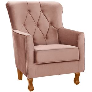 Poltrona Para Sala Decorativa C/ Capitonê Carrara Veludo Rosê