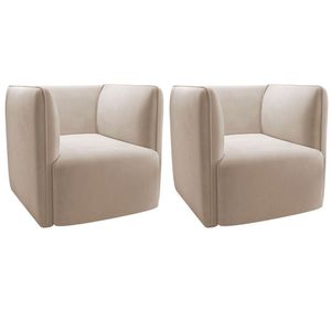 Kit 2 Poltronas Para Sala E Escritório Decorativas Maliva Veludo Bege