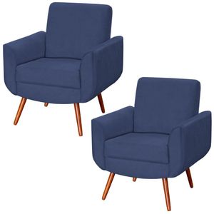Kit 2 Poltronas Para Sala E Escritório Pé Palito Milão Veludo Azul Marinho