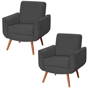Kit 2 Poltronas Para Sala E Escritório Pé Palito Milão Veludo Cinza