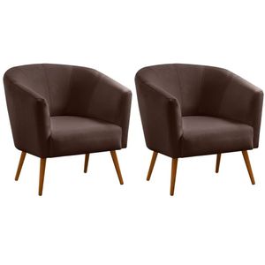 Kit 2 Poltronas Para Sala E Escritório Pé Palito Belize Veludo Marrom