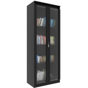 Estante Armário Alta Livreiro Multiuso Office 2 Portas Vidro Preto