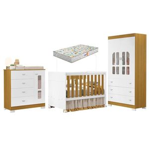 Quarto De Bebê New Katatau Branco Acetinado Savana Com Colchão Gazin - Reller