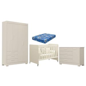 Quarto De Bebê Zaki E Berço Americano Evolution 4 Em 1 Areia Acetinado Com Colchão Ortobom - Reller