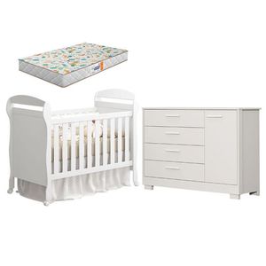 Berço Americano Danny E Cômoda Infantil Zaki Branco Acetinado Com Colchão Gazin - Reller