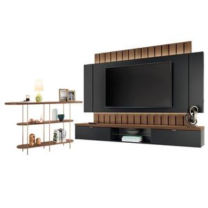 Home Suspenso Illusion 2.2 Preto Castanho E Aparador Infinity Castanho- Hb Móveis
