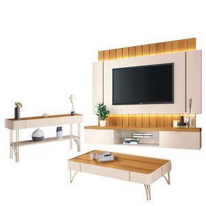 Home Suspenso Illusion 1.8 E Aparador Vivant E Mesa De Centro Cadenza Cinamomo Off White - Hb Móveis