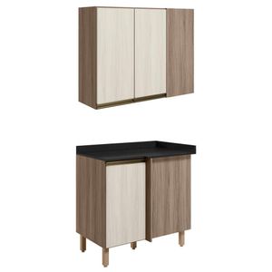 Armario E Balcao Canto Reto 89cm Mdf Kali Nicioli Carvalho Toq Bianco Toq
