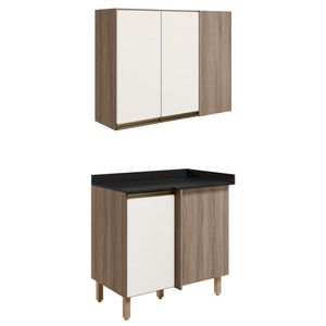 Armario E Balcao Canto Reto 89cm Mdf Kali Nicioli Carvalho Toq Off White Cetim