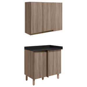 Armario E Balcao Canto Reto 89cm Mdf Kali Nicioli Carvalho Toq