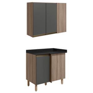 Armario E Balcao Canto Reto 89cm Mdf Kali Nicioli Carvalho Toq Chumbo