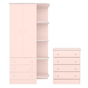 Cômoda Com 4 Gavetas E Roupeiro Amesterdã Rosa Acetinado