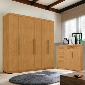 Conjunto De Roupeiro E Cômoda Itaúnas Naturalle