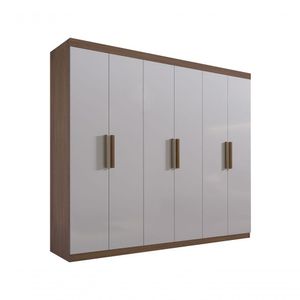 Guarda Roupa Casal Colibri 6 Portas 6 Gavetas Sem Pés - D' Doro Castanho/off White