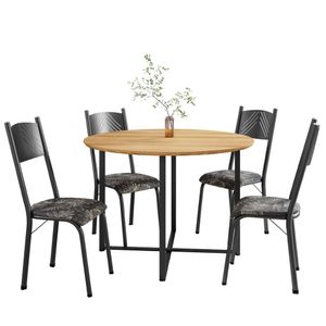 Conjunto De Mesa Sala De Jantar Com 4 Cadeiras Tampo Redondo 1m Madeirado Liz Artefamol Preto Floral