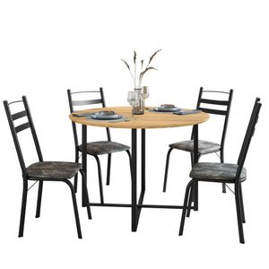 Conjunto Mesa Sala De Jantar Com 4 Cadeiras Tampo Redondo 1m Madeirado Leia Artefamol Preto Floral