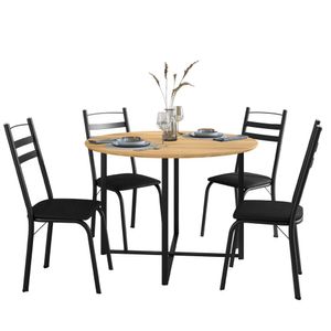 Conjunto Mesa Sala De Jantar Com 4 Cadeiras Tampo Redondo 1m Madeirado Leia Artefamol Preto
