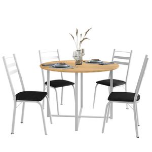 Conjunto Mesa Sala De Jantar Com 4 Cadeiras Tampo Redondo 1m Madeirado Leia Artefamol Branco/preto