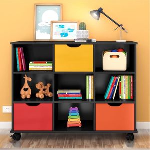 Nicho Organizador Com Rodinhas Portland Preto Com 3 Gavetas Coloridas
