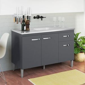 Balcão De Cozinha 3 Portas Cheltenham Cinza Fosco