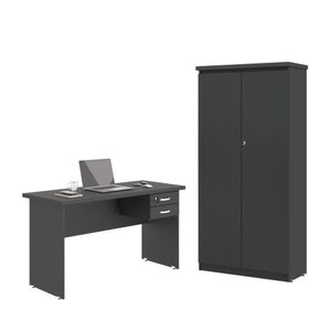 Mesa De Escritorio Com Armário 2 Portas Pampulha Preto Onix