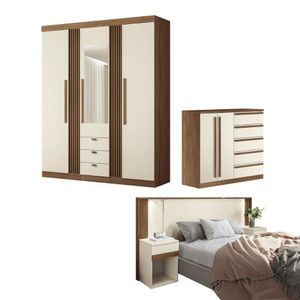 Conjunto Quarto Completo Com Espelho Xangai Jatoba Areia