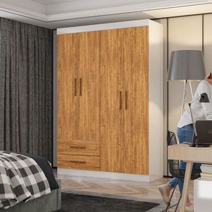 Guarda Roupa Casal Lu 4 Portas 2 Gavetas Carioca Móveis Branco Cinamomo
