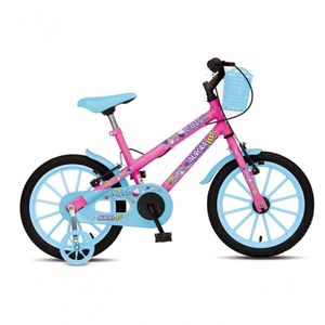 Bicicleta Aurora Fest, Aro 16, Com Freios V-brake, Com Rodas De Apoio, Capa Corrente E Cestinha Rosa/azul Neon