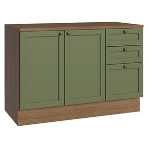 Balcão De Cozinha 120 Cm 2 Portas 3 Gavetas Rustic/verde Vik Madesa Rustic/verde