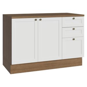 Balcão De Cozinha 120 Cm 2 Portas 3 Gavetas Rustic/branco Vik Madesa Rustic/branco