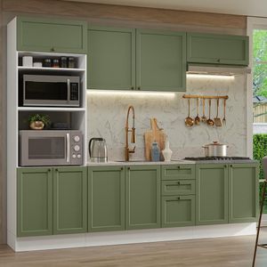Armário De Cozinha Completa 270 Cm Branco/verde Vik Madesa 01 Branco/verde