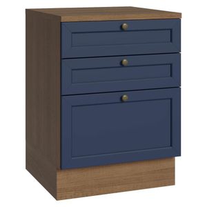 Balcão De Cozinha 60 Cm 3 Gavetas Rustic/azul Vik Madesa Rustic/azul