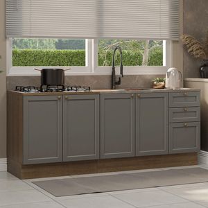 Kit Com 2 Balcões De Cozinha 3 Gavetas 4 Portas (sem Tampo E Pia) Rustic/cinza Vik Madesa 01 Rustic/cinza