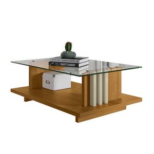 Mesa De Centro Com Vidro Frizz - 7 Decor Cumaru E Opala